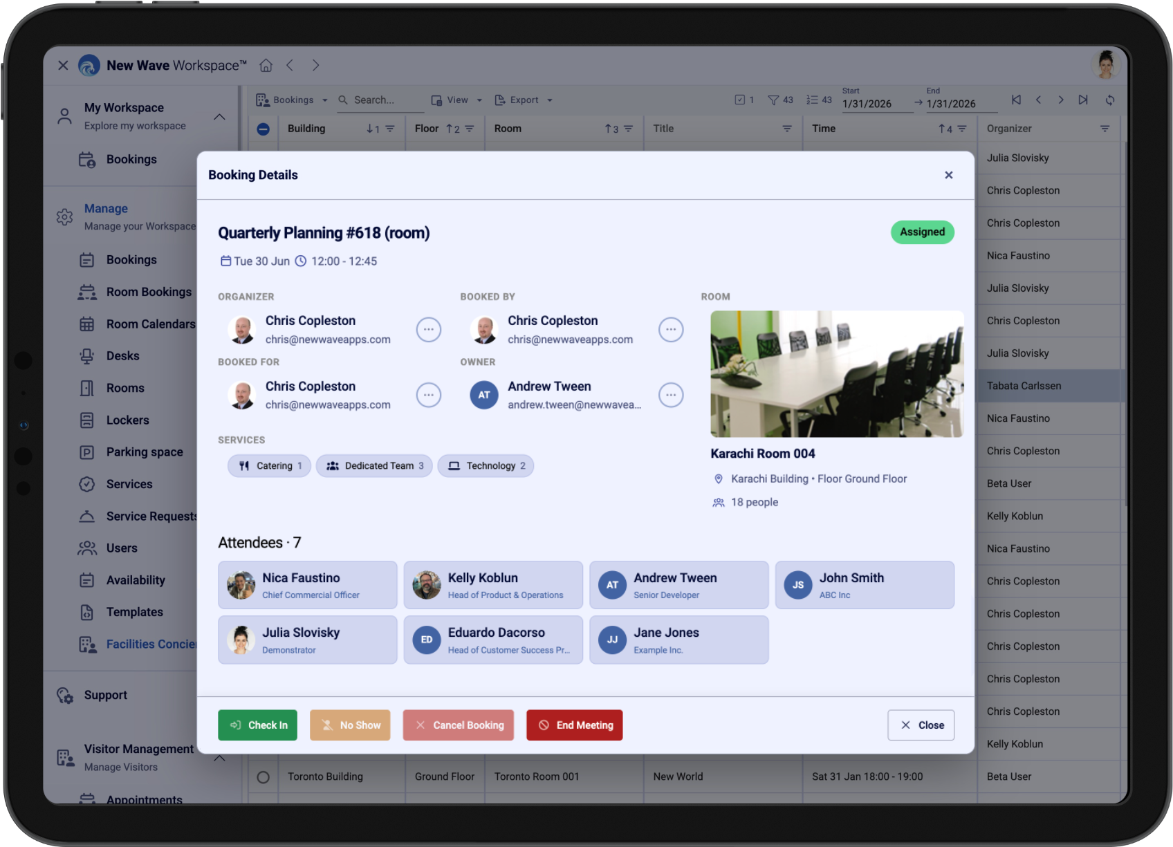 Facilities concierge view giving front-of-house teams visibility of arriving guests